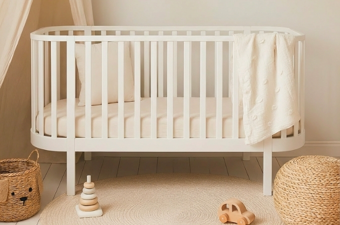 Okrúhla detská postieľka ZEB 140 × 70 cm biela